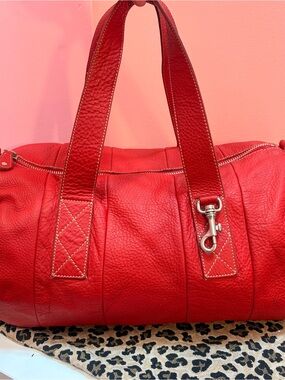 Vintage prada vitello daino leather barrel duffle bag